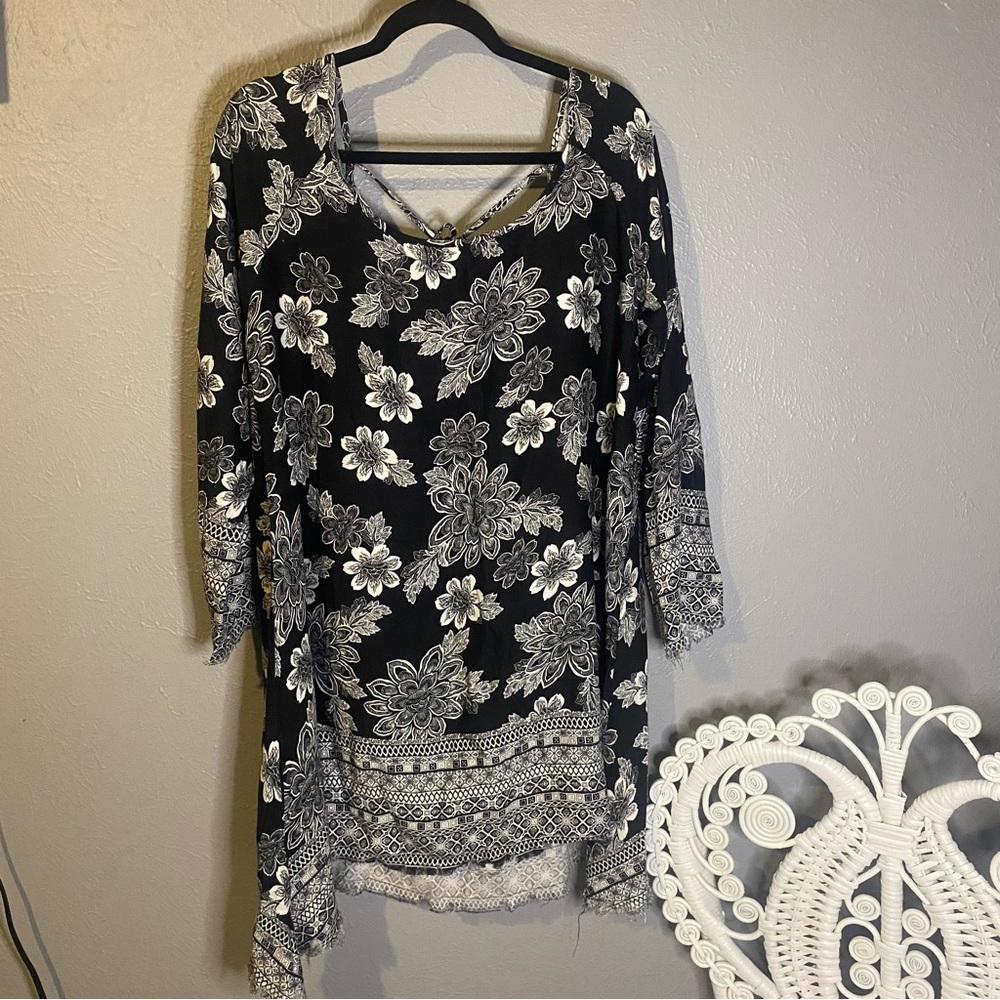 PPLA black floral tunic dress.